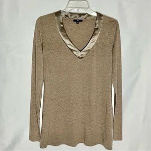 GAP long sleeve shirt, satin v-neck collar. Light brown/bronze. Women’s Medium